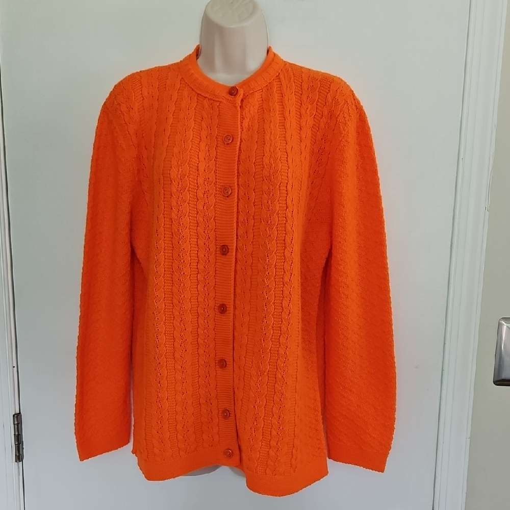 Vintage Cuddle Knit Neon Orange Cardigan Size S OVERSIZED USA